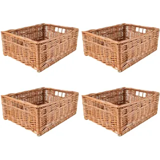 Creative Home 4 x Weidenkorb Aufbewahrungskorb | 40 x 30 x 15 cm (+/- 2 cm) | Handgeflochten, Haltbar | Korb Geflochten Naturkorb mit Griffen Aufbewahrung | Für Regal, Spielzeug, Werkzeug, Bad Korb