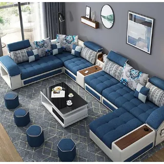 Ecksofa U-form Polster Modern Relax Sitz Luxus Möbel Wohnlandschaft Sofa Couch - Blau
