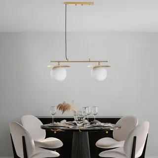 Opviq Elegant Gold Chandelier, Adjustable Height 40-130 cm, Metal Body with Glass Cap, 2 x E27 Socket, 220-240V, Perfect for Modern Interiors, IP20 Rated