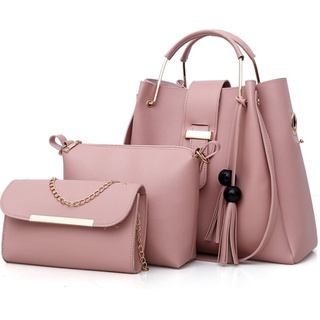 FiveloveTwo Damen 3Pcs PU Leder Tasche Set Handtasche + Schultertasche + Umhängetasche Henkeltaschen Rucksackhandtaschen Shopper Clutches Handbag Set Tote Tragetaschen Rosa