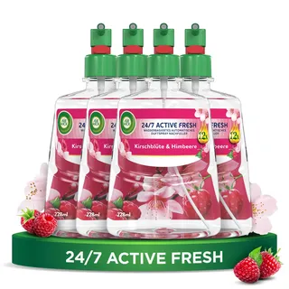 Air Wick Active Fresh – Aeorosolfreier, automatischer Lufterfrischer – Raumduft Kirschblüte & Himbeere – 4 x 228 ml Nachfüller