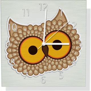 Wallario Design Wanduhr Lustige Comic Eule mit großen Augen aus Aluverbund, Größe 30 x 30 cm - Grün