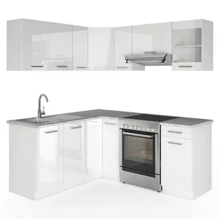 Vicco Winkelküche L-Form 187 x 167 cm Weiß Hochglanz