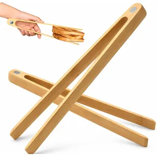 Bambus Toastzange 2er-Set - Holzzange Küche für Toaster, Backofen & Grill, 22cm Küchenzange Holz, hitzebeständig & lebensmittelsicher