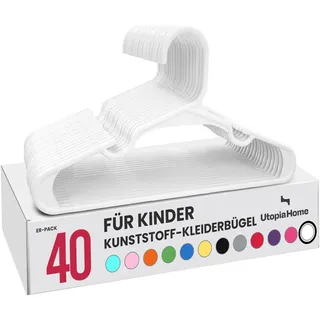 Utopia Home 40er Pack Kinderkleiderbügel 29.2 cm, Kunststoff, Weiß | Kinderkleiderbügel Kunststoff, Platzsparend, Langlebig, Für den täglichen Gebrauch, 40er Pack Weiß