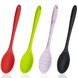Kochlöffel Silikon, 4 Stück Antihaft Silikon Löffel Kunststoff Servierlöffe, 27cm Rührlöffel Mixing Löffel BPA-frei Groß Kochlöffel Set für Küchen, Kochen, Backen