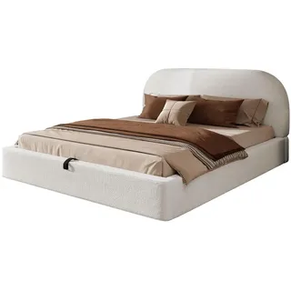 Flieks Polsterbett 180x200cm Hydraulik Stauraum Lattenrost Bouclé Beige , Textil , 180x200 cm , Schlafzimmer, Betten