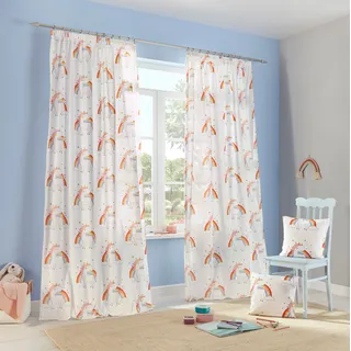 Lüttenhütt Gardine »EINHORN« Kräuselband 1 Stk. tlg. Kindergardine, bedruckt, halbtransparent, Einhörner, Regenbogen, weiß
