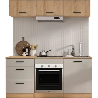 Küchenzeile GAMI "Set B B180 ALPAGA", küche: natur, front: kaschmir melamine, korpus: eiche silva nachbildung melamine, arbeitsplatte: eiche silva nachbildung melamine, B:180cm H:211cm T:60cm, Komplettküchen-Sets, Küchenzeile, Sehr praktisch und funktional.