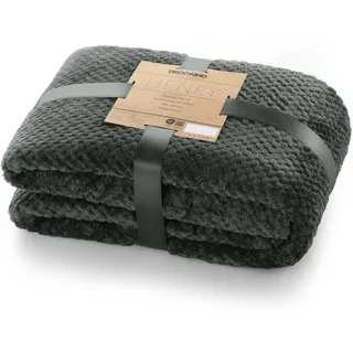 DecoKing Kuscheldecke 170x210 cm Graphit Decke Microfaser Wohndecke Tagesdecke Fleece weich sanft kuschelig skandinavischer Stil grau anthrazit Henry