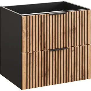 Waschtischunterschrank 60 cm XANTEN-56 in anthrazit mit Eiche Nb. schwarz gerillt, B/H/T: ca. 60/57/46 cm - Braun