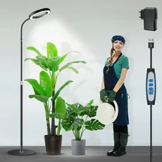 Garpsen Pflanzenlampe, Pflanzenlampe LED Vollspektrum mit Standfuß, 3 Farben Grow Light mit Timer 6/12/16H, 5 dimmbare Stufen, 58cm~170cm Höhenverstellbar für große Pflanzen oder Samen