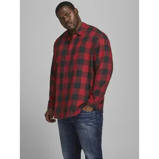Karohemd "GINGHAM TWILL SHIRT" Gr. 6XL, rot (rot, kariert), JACK & JONES PLUSSIZE, Hemden, Herren, 6XL (72/74), N-Gr, Web, Obermaterial: 100% Baumwolle, Karohemd, Bis Größe 6XL