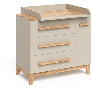 VitaliSpa Wickelkommode Malia Cashmere 98 x 98 cm mit 1 Tür & 3 Schubladen , Kaschmir, Eiche Artisan , Holzwerkstoff , Rechteckig , 98x98x52 cm , Babymöbel & Kindermöbel, Babyzimmer, Wickelkommoden & Zubehör, Wickelkommoden