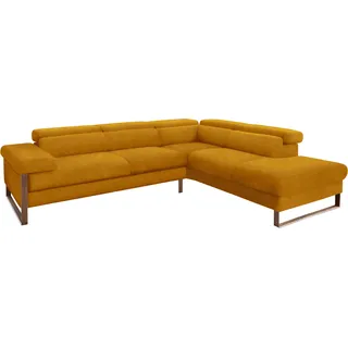 W.Schillig Ecksofa »finn, Designsofa mit tollem Sitzkomfort, bequem, L-Form« German Design Award 2016, Fußgestell Nussbaum natur, Breite 281 cm gelb