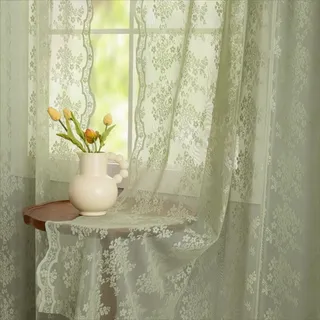 yj yanjun Salbeigrün Spitzen-Vorhang Ösen 160 x 0 cm Floral 2