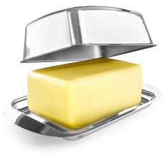 com-four® Butterdose Edelstahl - Große Butterglocke aus Edelstahl - Butterschale mit Deckel - spülmaschinengeeigneter Butterbehälter - Buttergefäß (Edelstahl - hochglanz)
