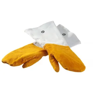 HENDI Grillhandschuhe, 1 Paar, Zertifiziert, Hitzebeständig bis zu 100°C, extra lang, hitzebeständige Handschuhe, Ofenhandschuhe, Kochhandschuhe, Backhandschuhe, (L) 460mm, Rindsleder, senfgelb