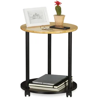 Relaxdays Beistelltisch rund Schwarz Bambus 49 x 40 x 40 cm