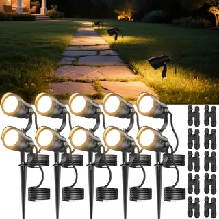 HIBOITEC 10 Stück Gartenbeleuchtung LED Warmweiß mit Kabelverbinder, 12W Gartenbeleuchtung Gartenleuchte Landscape LED IP65 Wasserdicht LEDs Gartenlampe Spot Strahler Außen Außenbeleuchtung