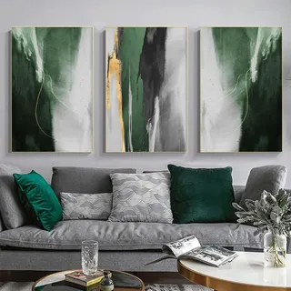 JCSMHVLA Abstrakte grüne und goldene Leinwand-Wandkunst, abstrakte moderne grüne und goldene Folienkunst, Leinwandgemälde, nordische Poster und Drucke, Wandkunst, 40.6x61x7.6 cm, kein Rahmen