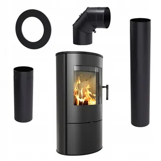 Kratki ROLLO Ø 150 7 kW + Ofenrohr-Set Schwarz / Innenverkleidung Weiß