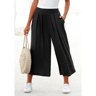 Culotte LASCANA "Sommerhose mit extra weitem Bein aus luftig-leichter Viskose", Damen, Gr. 34, N-Gr, schwarz, Jersey, Obermaterial: 95% Viskose, 5% Elasthan, unifarben, figurumspielend 7/8-Länge, Hosen Culotte, bequeme Strandhose mit modischen Falten und Gummizug, Topseller