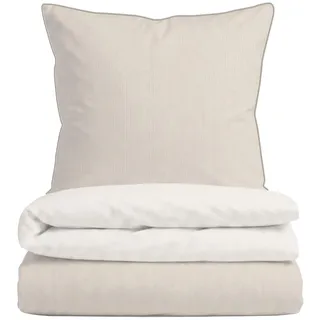 biberna Premium Satin Bettwäsche 155x220 cm beige | 2-teilig mit Kissenbezug 80x80 cm | 100% Baumwolle | seidig glatt & atmungsaktiv | Reißverschluss | Bettwäsche | Feine Streifen | Modell 0615211