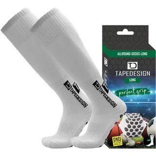 TAPEDESIGN "Long" 1 Paar Rutschfeste Fußball-Socken (Lang) mit gummierten Noppen Weiß - Fussball-Socken & Stutzen mit Grip für Damen & Herren - Anti-Rutsch Sportsocken, Stulpen & Strümpfe (One-Size)