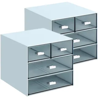 Umtiti Schreibtisch-Aufbewahrung, Make-up-Aufbewahrungsbox mit 4 Schubladen, Kunststoff, Bürobedarf, Schreibtisch-Organizer für Büro, Schule, Zuhause und Badezimmer (Blau, 2 Stück)