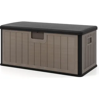 COSTWAY Gartenbox 378L, Auflagenbox wasserdicht mit abschließbarem Deckel, Aufbewahrungsbox für Kissen & Gartengeräte, Kissenbox Outdoor Schwarz Braun - Schwarz, Braun