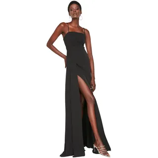 TRENDYOL Damen Slit Dekollete Abendkleid und Staffelungskleid Formal Night Out Dress, Schwarz, 34