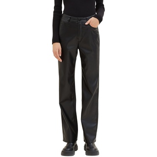 TOM TAILOR Denim Damen Straight Fit Fake-Leder Hose , deep black, XXL