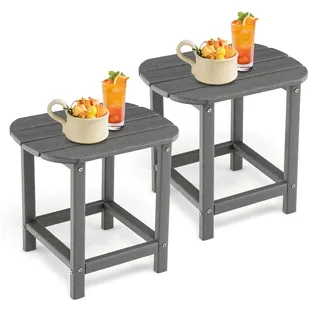 FANTASK Kleiner Balkontisch 2er Set, Kaffeetisch, Beistelltisch Outdoor für Garten, Balkon, Terrasse (Grau), 48 x 37 x 46 cm