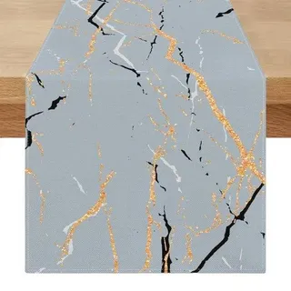 Gartenmöbel Set 40 x 240 cm modern grau weiß linieneinlegeset marmorneinlegeset goldene Textur abstracte Kunst wasbares Gartenmöbel Set vintage für Frühling Sommer Esszimmer Küchenmöbel - Grau, Weiß, Gold