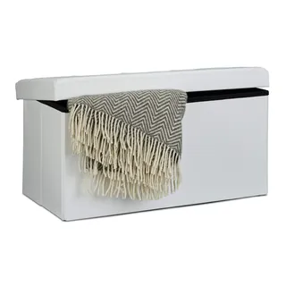 Relaxdays Sitzbank 38 x 76 x 38 cm HxBxT, 2-Sitzer m. Stauraum, Kunstleder Sitzhocker 300 kg belastbar, weiß