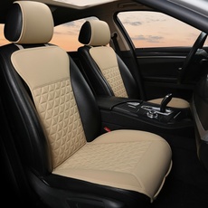 Black Panther 1 Paar Luxus PU-Leder Sitzbezüge Auto Vordersitze, kompatibel mit 95% Autos,Keine Sitzheizung, Keine Wärme (Limousine/SUV/Pickup/Van) - Beige