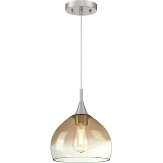 Einflammige Pendelleuchte Vintage Amber Nickel / Glas - Silber
