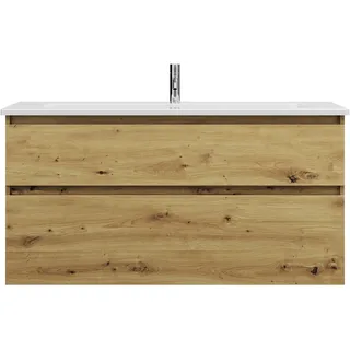 burgbad Lin20 Keramik-Waschtisch Weiß Glänzend inklusive Waschtischunterschrank, 2 Auszüge, 1230x495x622mm, SGHF123F5353C0001, Farbe: Eiche Dekor Urban
