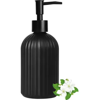 Seifenspender, 400ml Glas Seifenspender Schwarz, Modern Soap Dispenser mit Kunststoffpumpe, Spülmittelspender Schwarz für Küche, Handseifenspender Glas für Badezimmer mit Trichter, Vintage Pumpspender