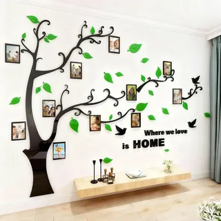 Wandtattoo Baum 3D DIY Wandaufkleber Family Stammbaum Fotowand Baum Wandtattoo Wall Sticker mit Bilderrahmen Foto Wandsticker Wanddeko Deko Wohnzimmer Schlafzimmer (Grun Rechts,XXL)