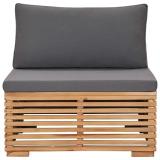 vidaXL Garten-Mittelsofa mit Grauer Auflage Massivholz Teak - Grau