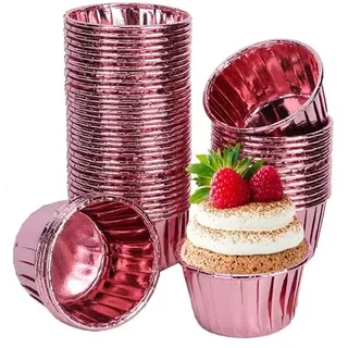 50 Stück Mini Cupcake Förmchen, Papier Backförmchen Cupcake Halter, Papier Weihnachten Geburtstag Muffin Förmchen Cupcake für Party, Hochzeit, Festival (Roségold)