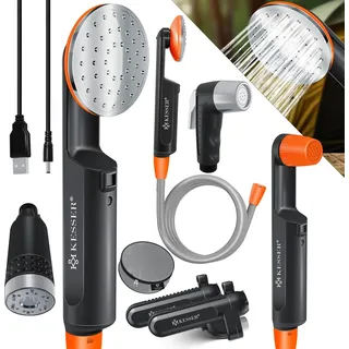 KESSER® Campingdusche mit Akku Tauchpumpe Handbrause 2x 2200mAh-Lithium-Akku, USB-Ladekabel , für Camping Garten - Auto - Outdoor , Hundedusche , Autoreinigung , Inkl. Tragetasche, 12V Pumpe