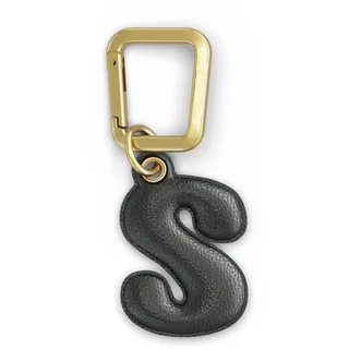 UNTAGS - Charm Buchstabe S - Material mit Ledereffekt - Inklusive Goldener Metallschnalle - Schwarz