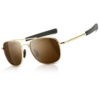 SUNGAIT Herren Militär Sonnenbrille Polarisierte Pilot Style - Bajonett-Tempel (Gold Rahmen/Braun Linse)