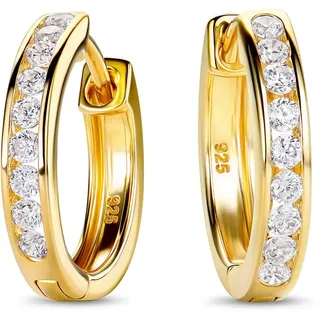 MIORE Schmuck Damen, Creolen Silber 925, Ohrringe Silber- Vergoldet 18K Silber mit Zirkonia Steinen, echt Silber Creolen, hoops ohrringe 16 mm, Silberschmuck Damen 925