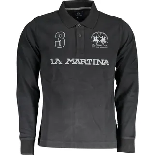 Elegantes schwarzes Langarm-Polo mit Stickerei für Herren - Schwarz