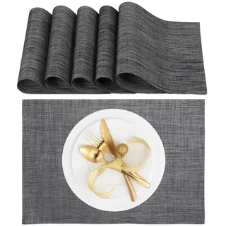 Relaxdays Tischset 6-teilig, für Esstisch, Kunststoff, 45x30 cm, Telleruntersetzer abwaschbar, hitzebeständig, anthrazit