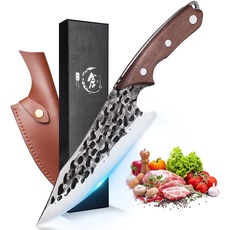 DRAGON RIOT Kochmesser Japanisch Wikinger Messer Handgeschmiedet Chefmesser Profi Küchenmesser Scharf Grillmesser Outdoor Messer mit Scheide Japanisches Messer für Küche Camping Grill BBQ